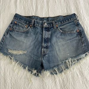 Levi’s Distressed 501 High Rise Denim Shorts